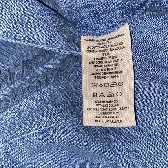 Free People Denim Linen Chambray Frayed Edge Sleeveless Blouse Tank Top Pockets - Picture 8 of 10